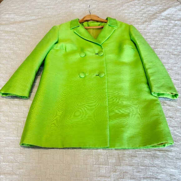 Stunning 1960s Lime Green 3 piece Raw Silk Suit Set - Size 12/14 - Picture 8 of 12